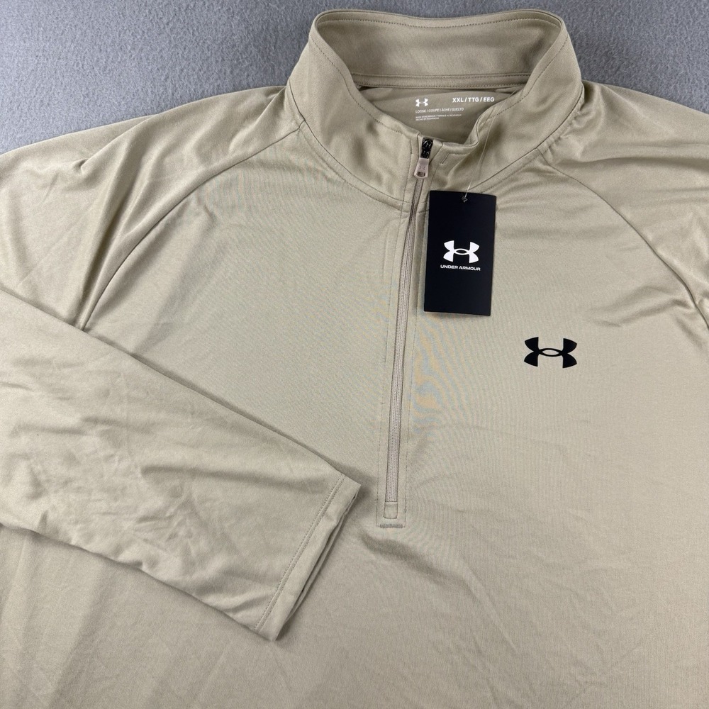 NWT Under Armour Tech 2.0 1/2 Zip Pullover Mens XXL Tan Khaki Long Sleeve Active